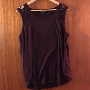F21+ eggplant tank lace up detail on strap